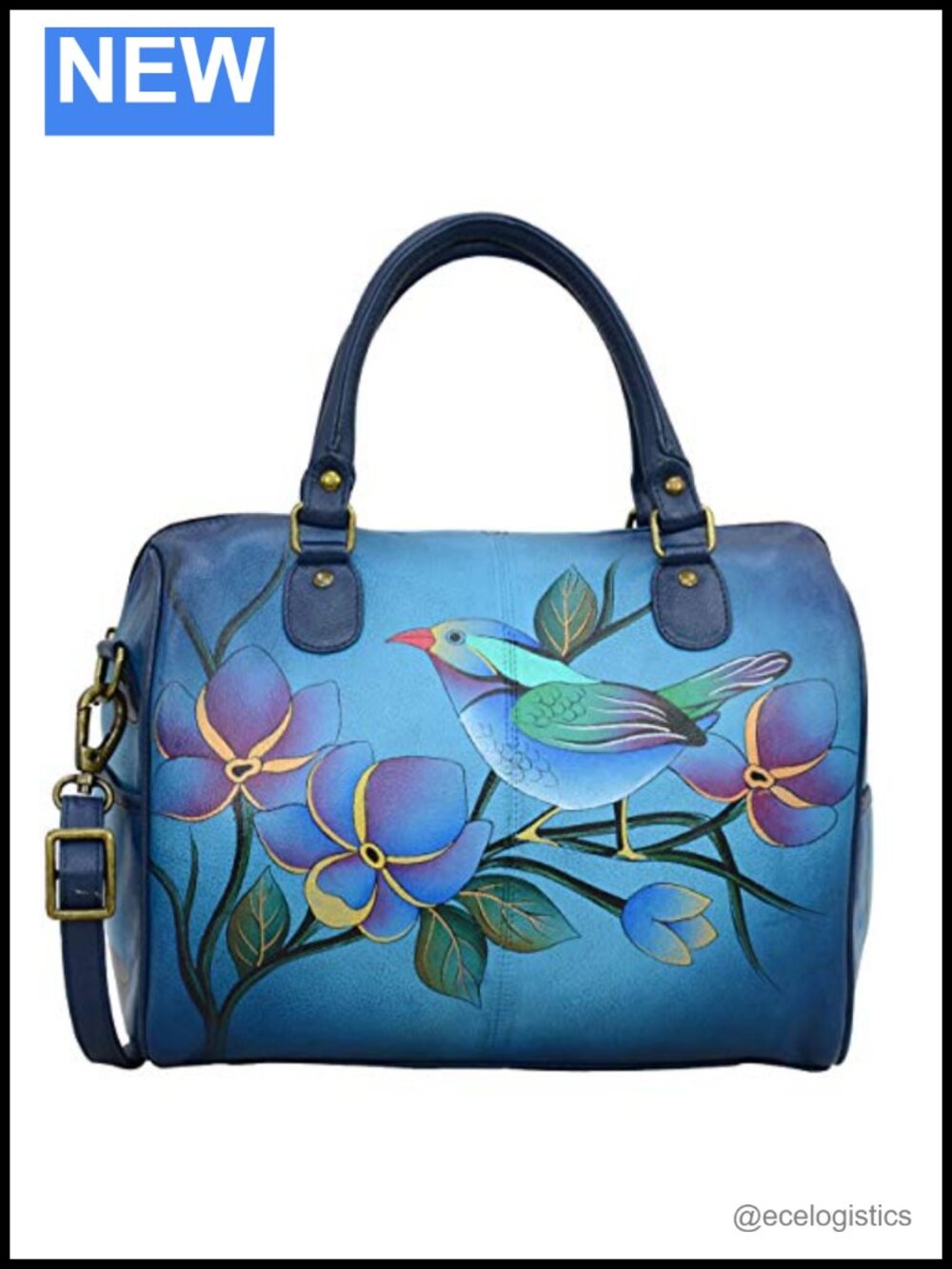 Genuine Leather Hand-Painted Satchel Handbag Women Art-Design Double Handle